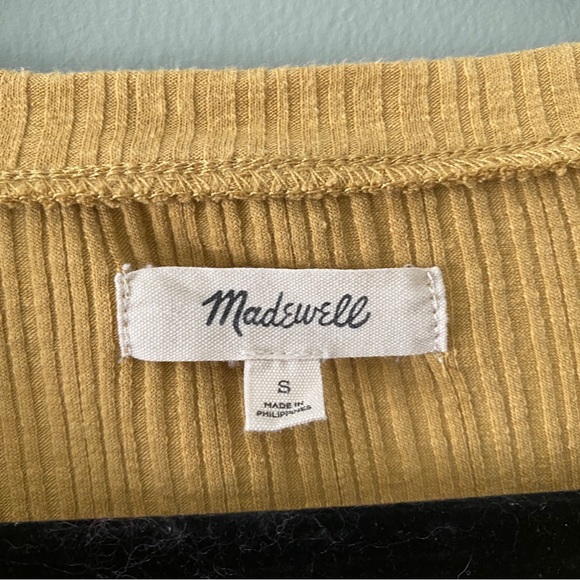 Madewell Pointelle Button-Front Slim Tee, Gold Color with Brown Buttons, Size S - Picture 10 of 11